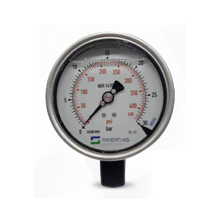 Manômetro 100mm 0-30 BAR x PSI 1/2 NPT Inferior